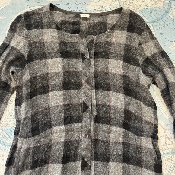 Poetry Flannel Button Gray Red Plaid Long Sleeve Mini Shirt Dress Wool Blend 8 - Picture 3 of 16